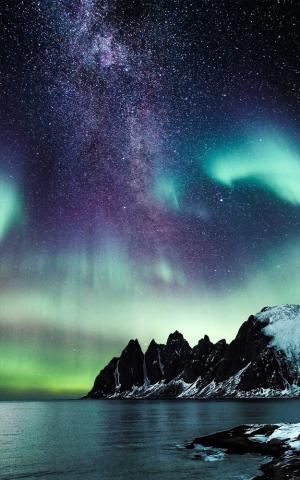 Enlightened Self - Lenvik in Troms, Norway - Aurora Borealis and the Milky Way - Printable image 5"X8" 300dpi digital download